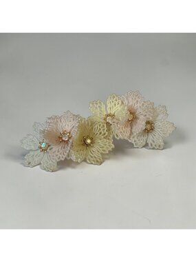 Vintage Coro Clip-On Earrings Ombré White Cream Pink Plastic Flowers Rhinestone